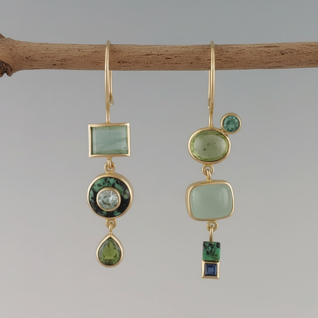 Pendientes vintage verdes de Vega Madrid, diseño clásico con acabado elegante y detalles en tonos verdes.