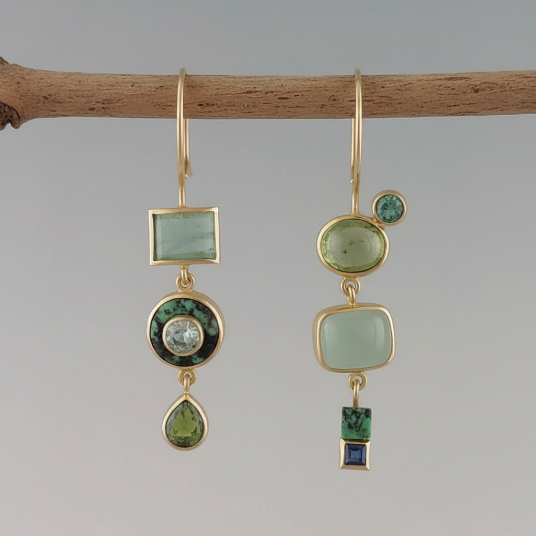 Pendientes vintage verdes de Vega Madrid, diseño clásico con acabado elegante y detalles en tonos verdes.