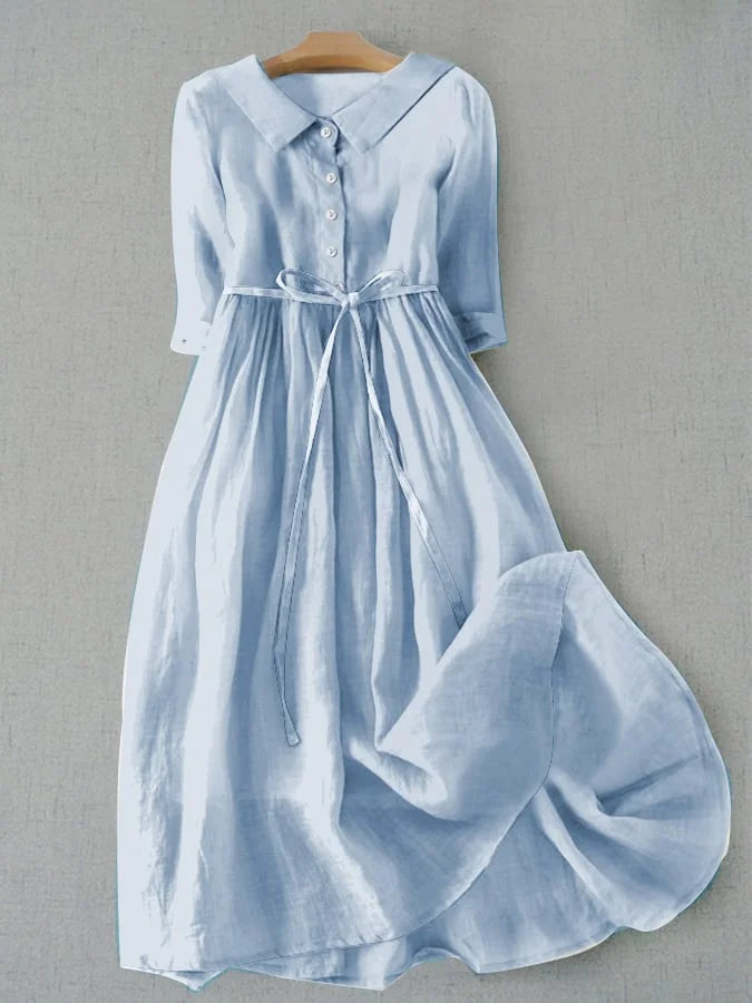 Vestido de verano para mujer Kaia Serenity de Vega Madrid con cintura ajustable, encaje y estilo clásico y cómodo.