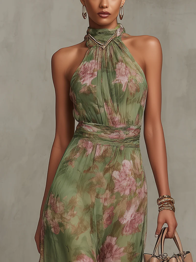 Livia | Vestido largo floral con escote al cuello