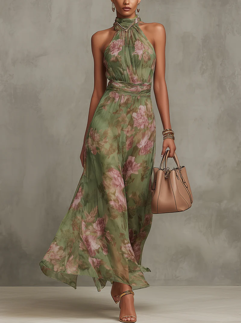 Livia | Vestido largo floral con escote al cuello