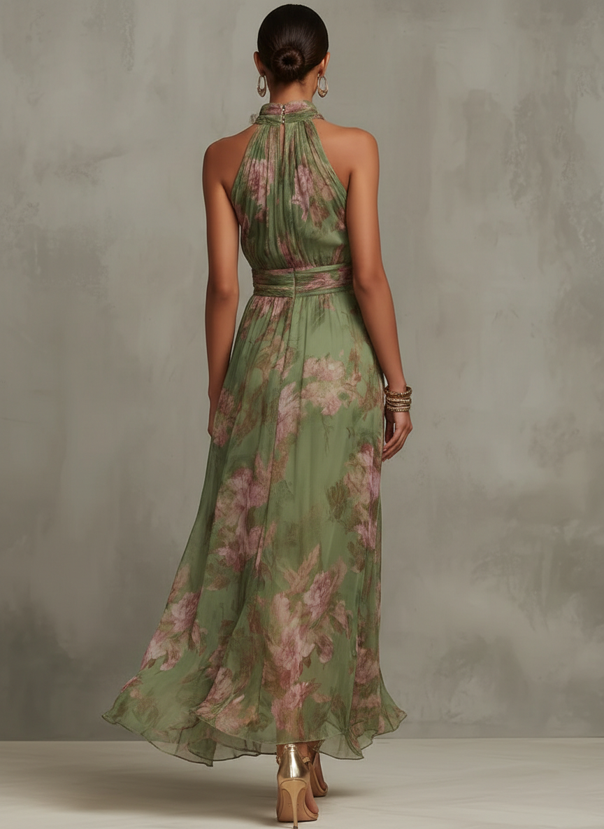 Livia | Vestido largo floral con escote al cuello