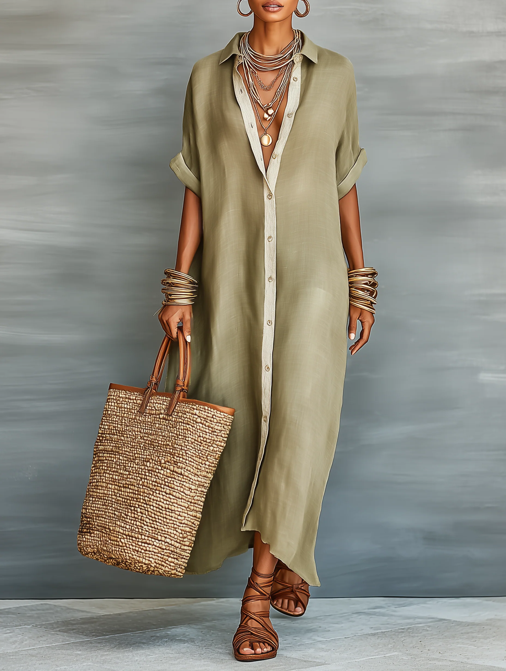 Vestido verde oliva minimalista Antonella de Vega Madrid, con corte sencillo y elegante, mostrado en la imagen.
