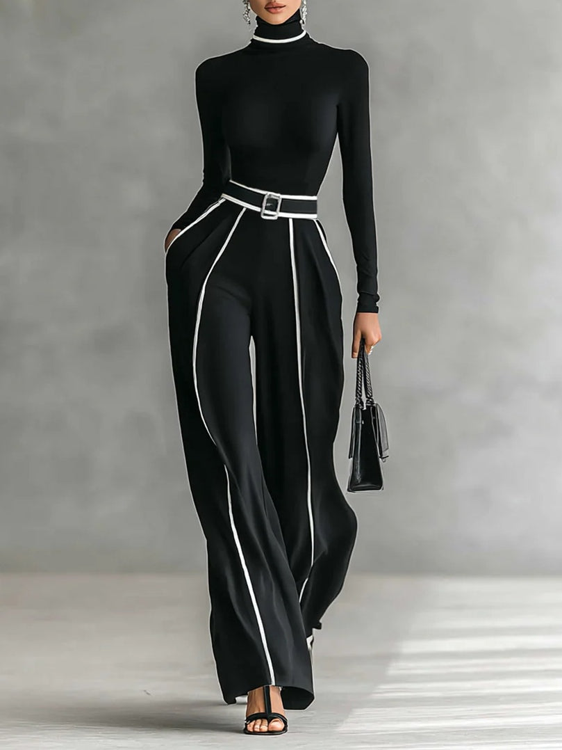 Conjunto elegante Inés de Vega Madrid con detalles en contraste, vestido sofisticado y moderno en tonos neutros.