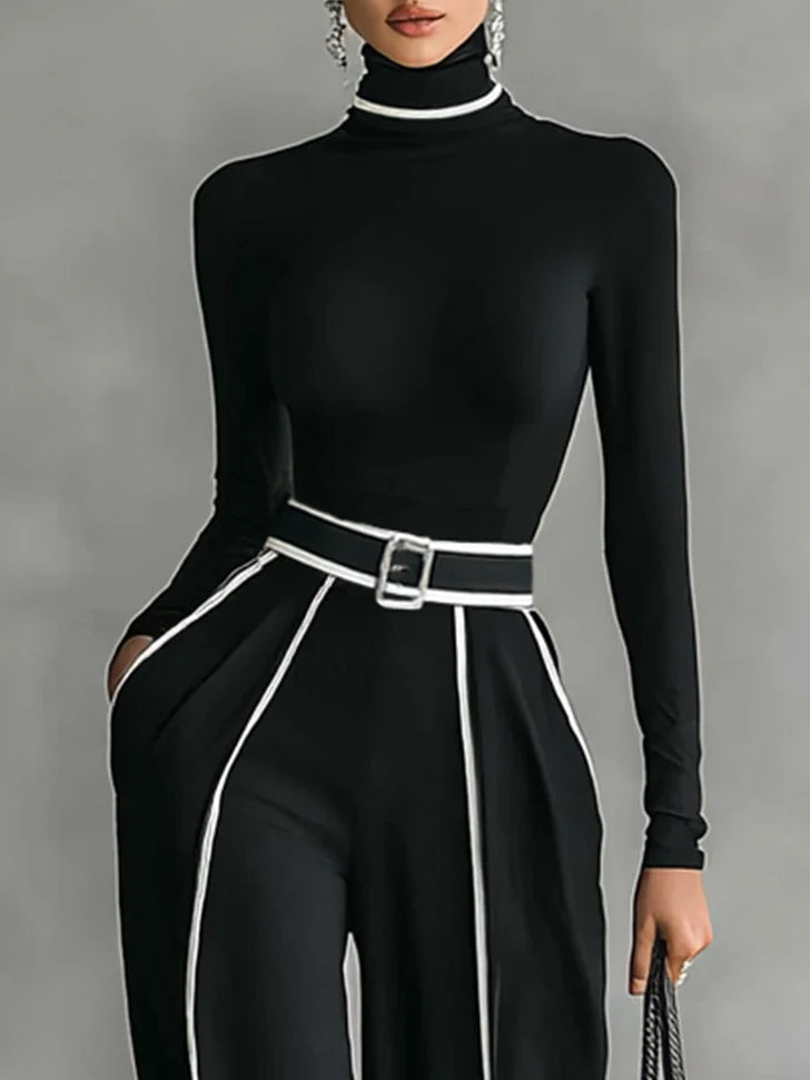 Conjunto elegante Inés de Vega Madrid con detalles en contraste, mostrando la parte superior y falda en una imagen.