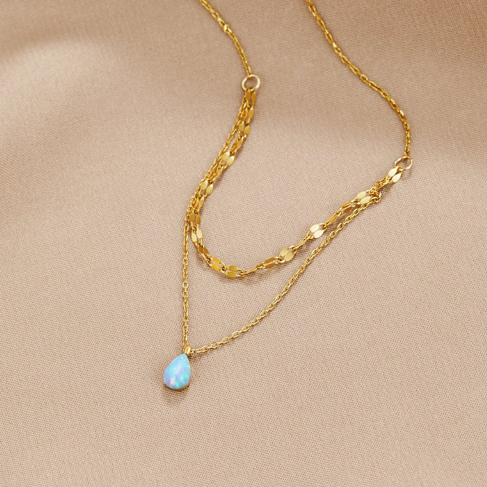 Collar de Capas con Lágrima de Ópalo Azul