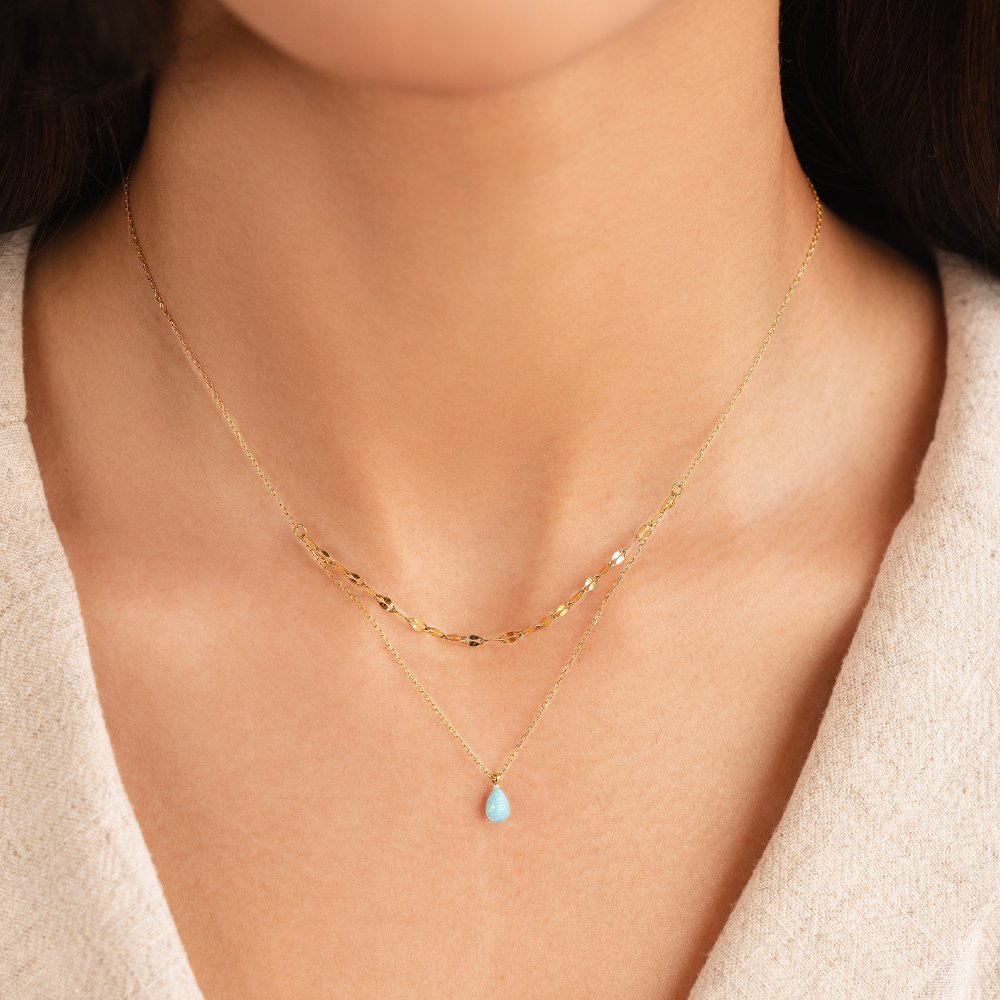 Collar de Capas con Lágrima de Ópalo Azul