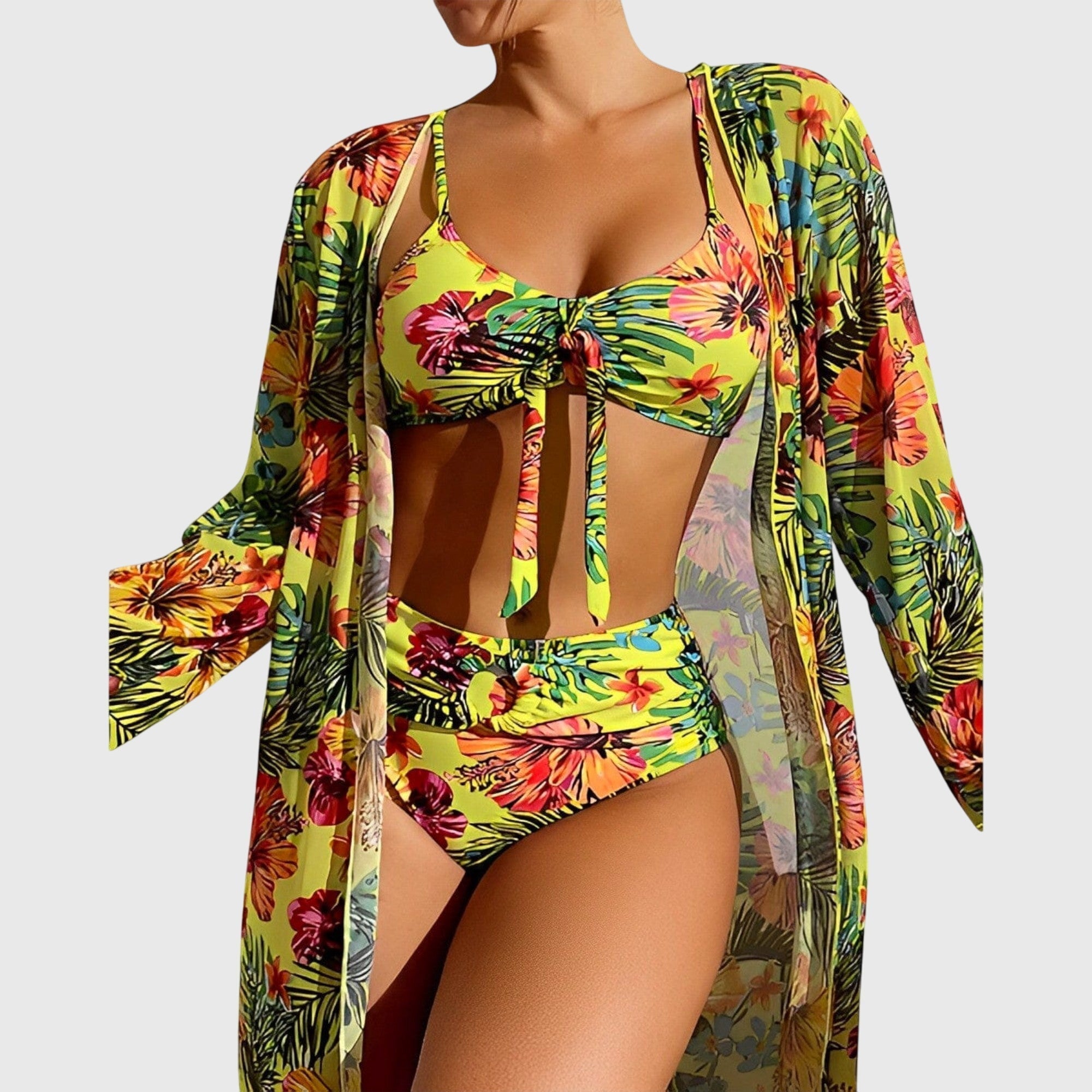 Conjunto de bikini Luna de Vega Madrid con top y bottom en tonos azules y detalles elegantes para playa o piscina.