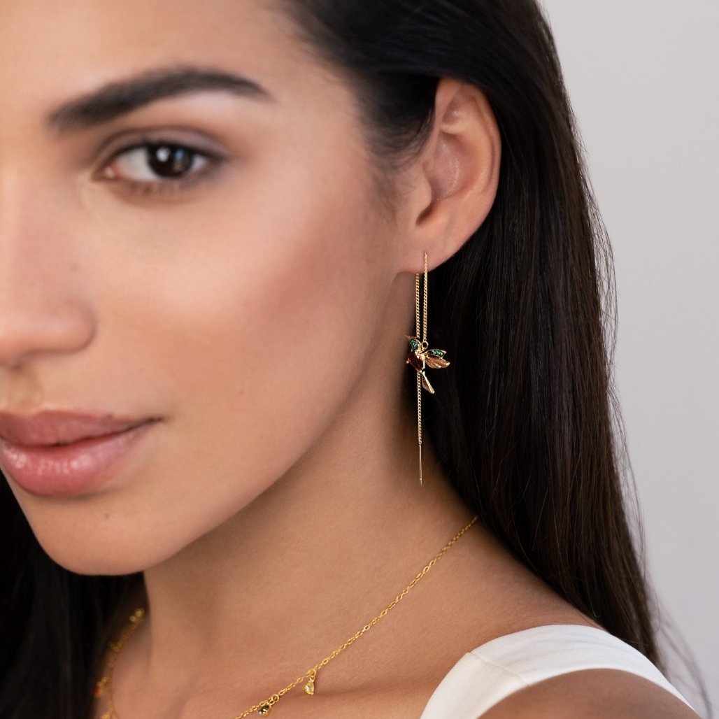 Pendientes colibrí de cristal con borlas, accesorios de bisutería elegante de Vega Madrid, colgantes con diseño de colibrí brillante.