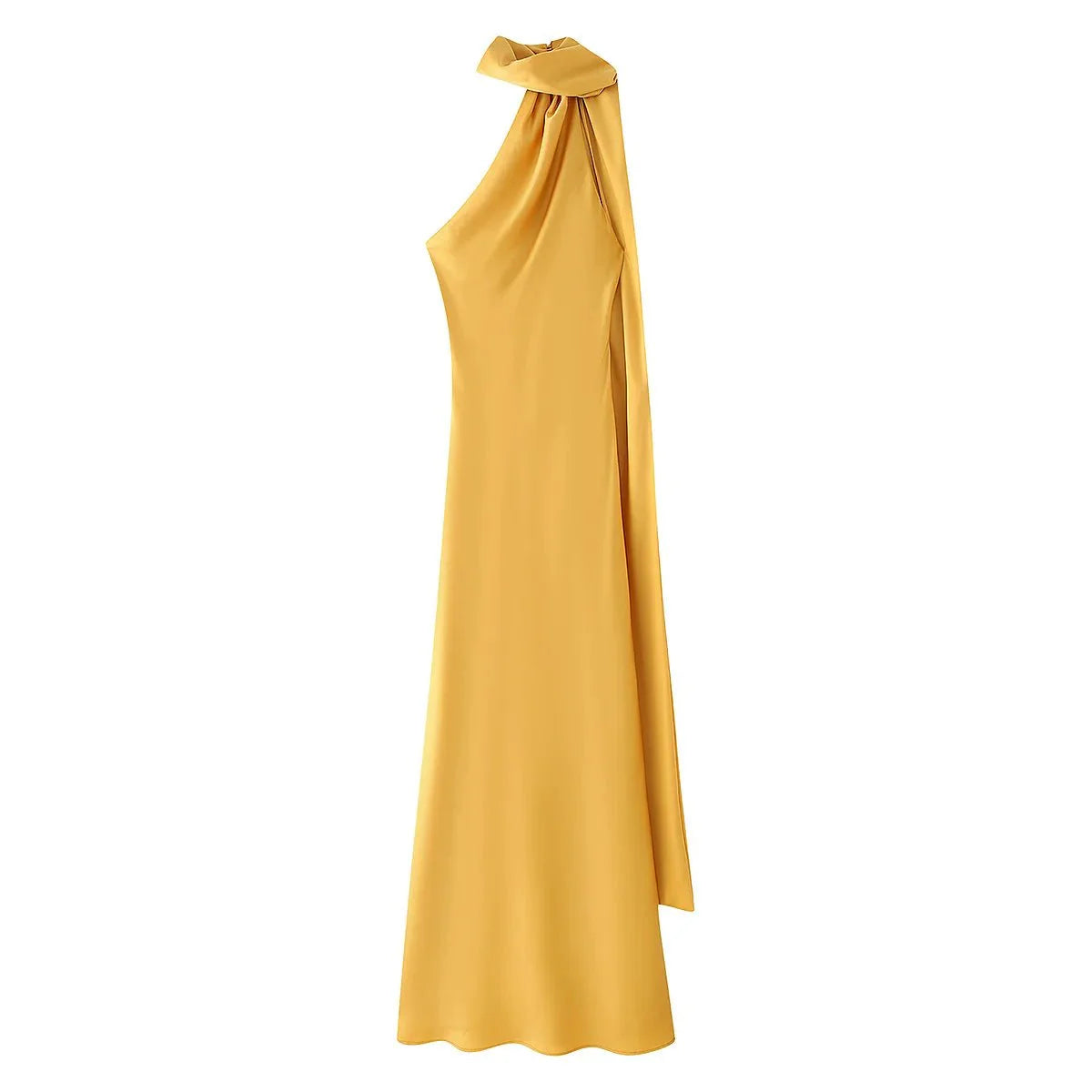 Vestido Mistral de Vega Madrid, vestido largo con diseño elegante y detalles en tonos suaves, ideal para ocasiones especiales.