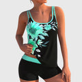 Conjunto de tankini floral con short y efecto vientre plano de Vega Madrid, ideal para playa y piscina, con diseño colorido y cómodo.