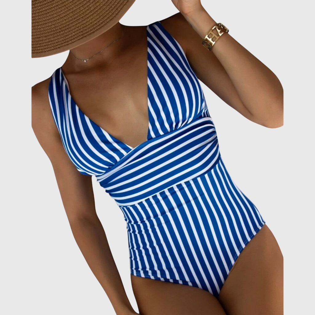Bañador con rayas Aurora de Vega Madrid, diseño de bañador de color vibrante, ideal para la playa o piscina.