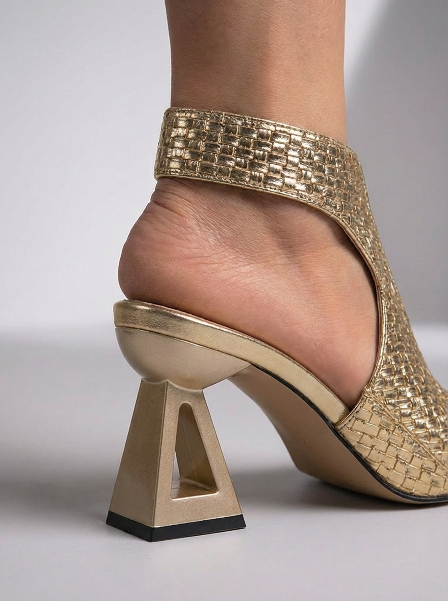 Sandalias elegantes trenzadas Renata de Vega Madrid, en color dorado, con diseño sofisticado y detalles trenzados en la parte superior.