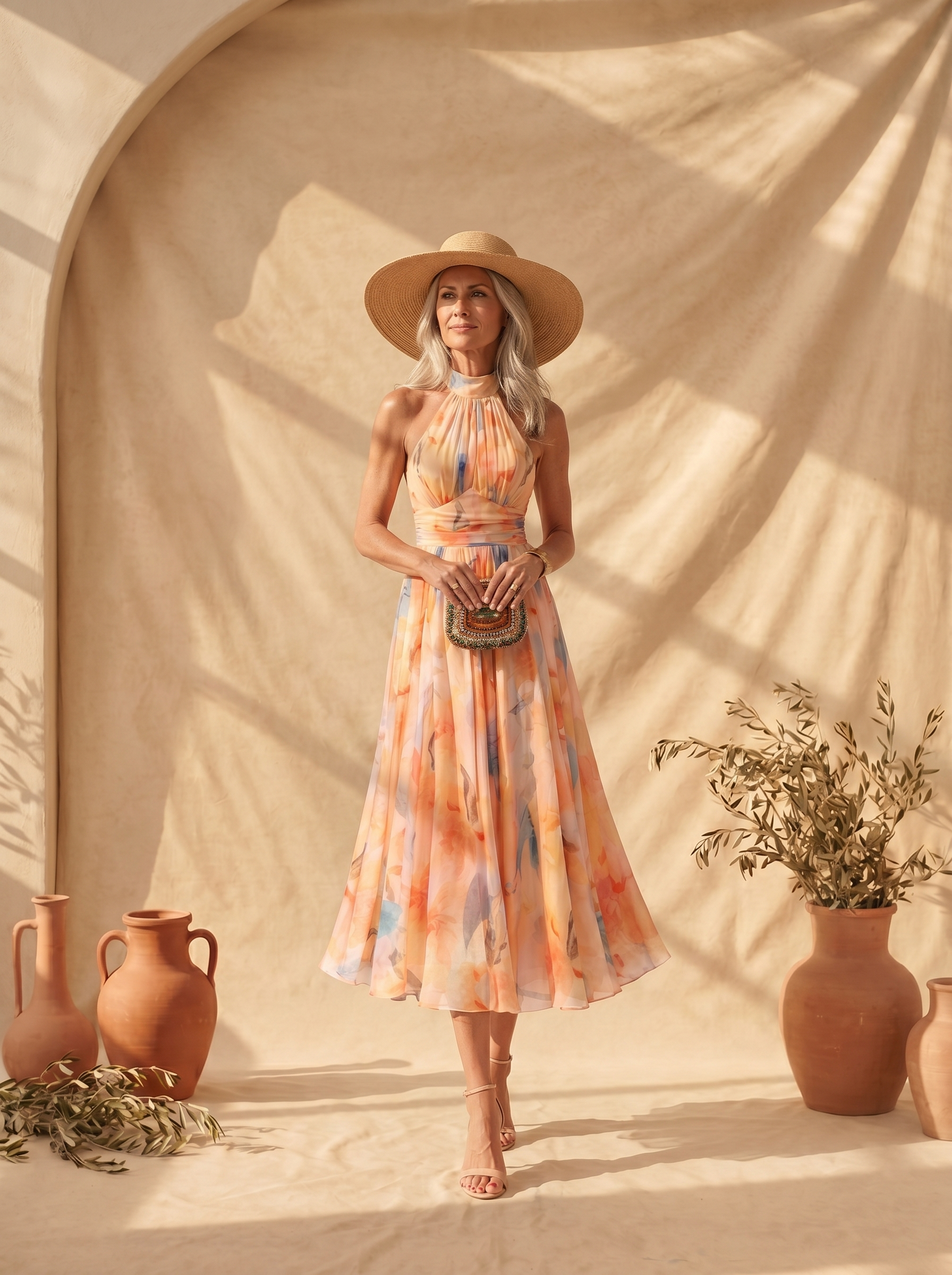 Aurora | Vestido con escote al cuello y estampado acuarela
