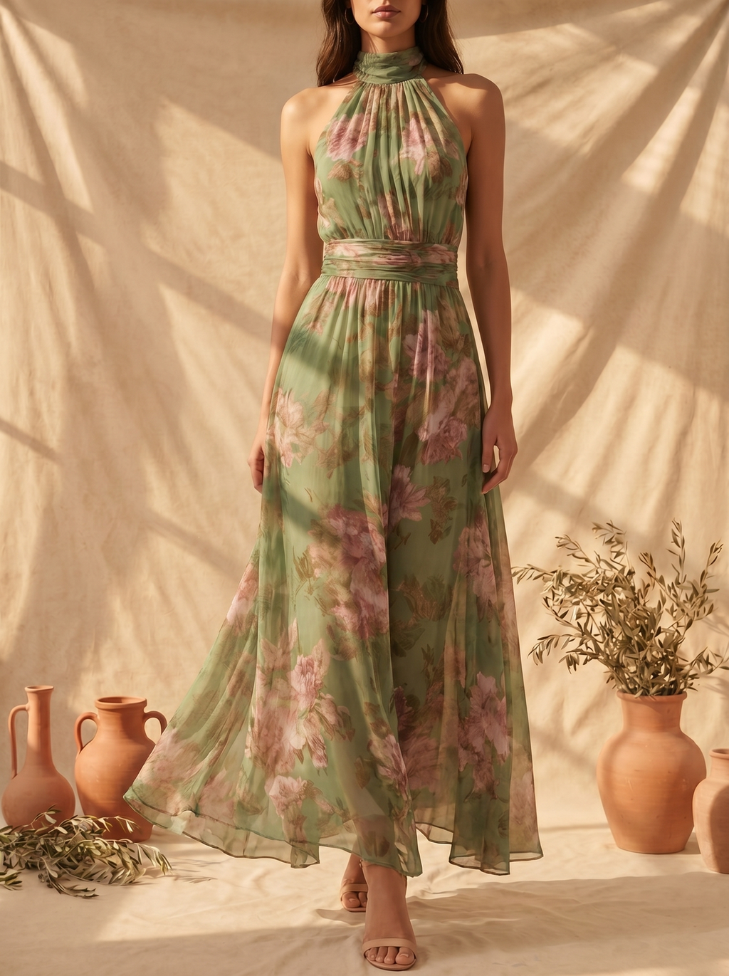 Livia | Vestido largo floral con escote al cuello