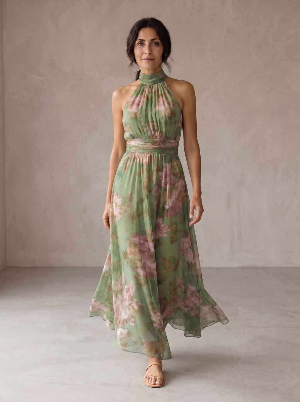 Livia | Vestido largo floral con escote al cuello