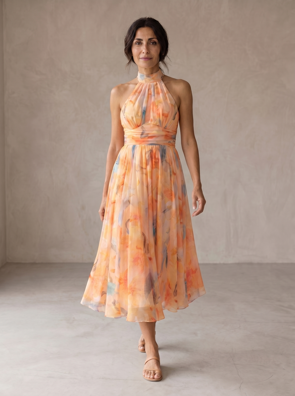 Aurora | Vestido con escote al cuello y estampado acuarela