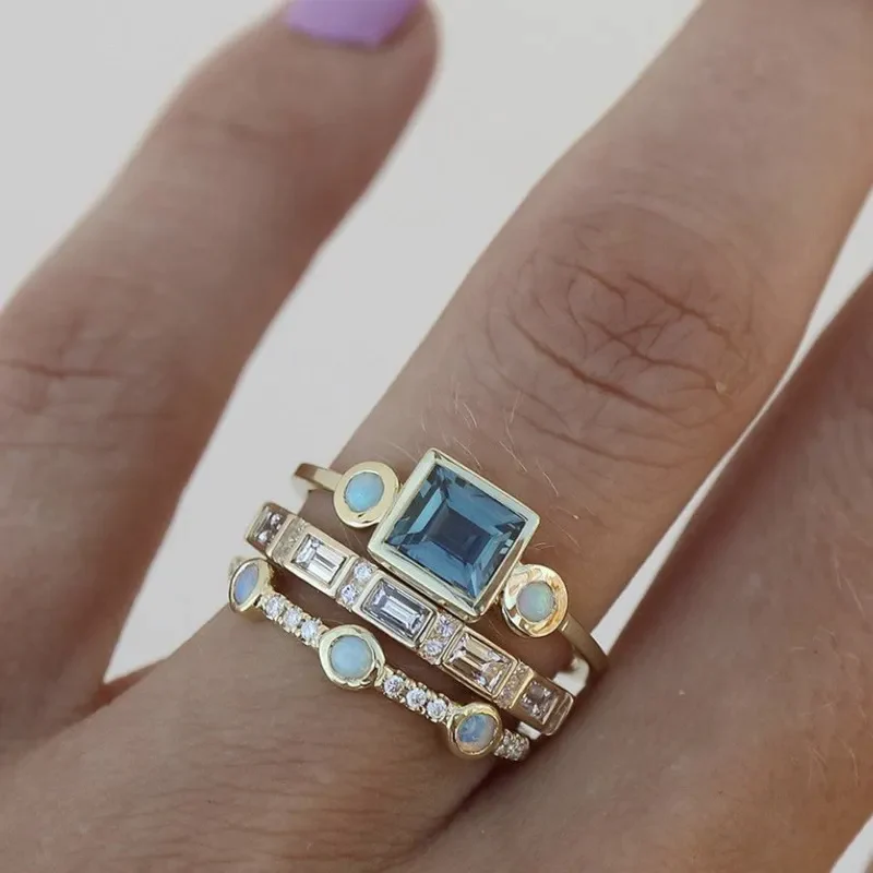 Ocean | Set de Anillos de Cristal Vintage Azul