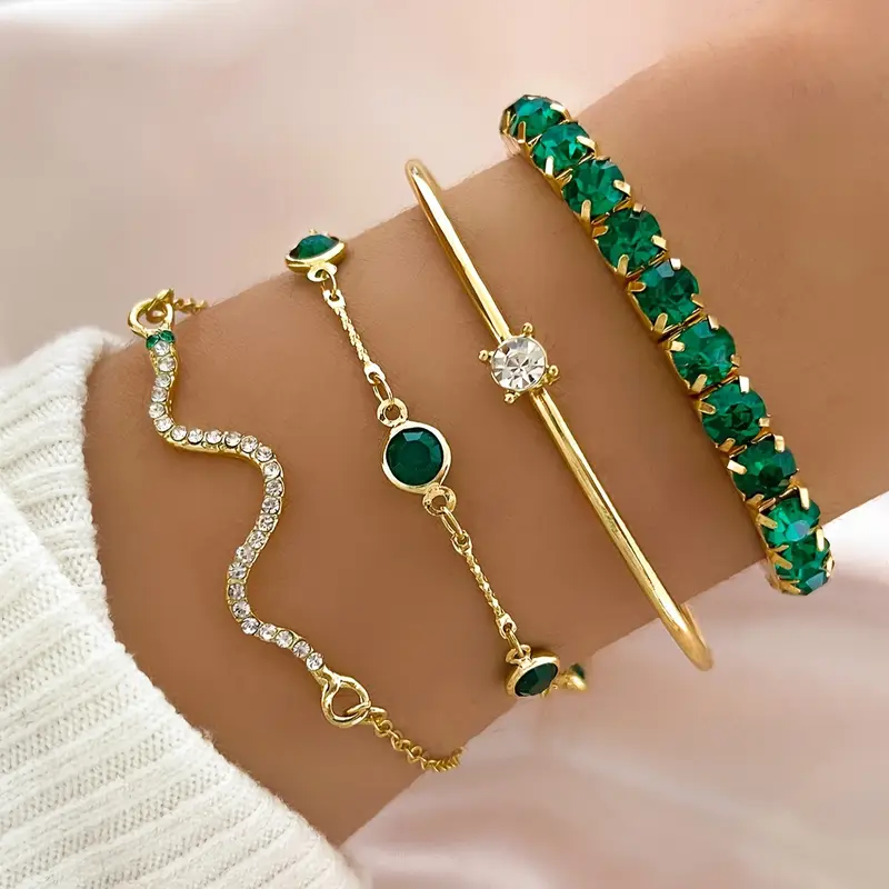 Luna | Set de Pulseras Vintage Verdes con Cristales