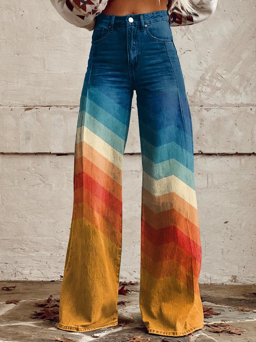 Pantalón retro zigzag elegante Léa de Vega Madrid, diseño moderno con patrón en zigzag en color neutro, vista frontal en imagen.
