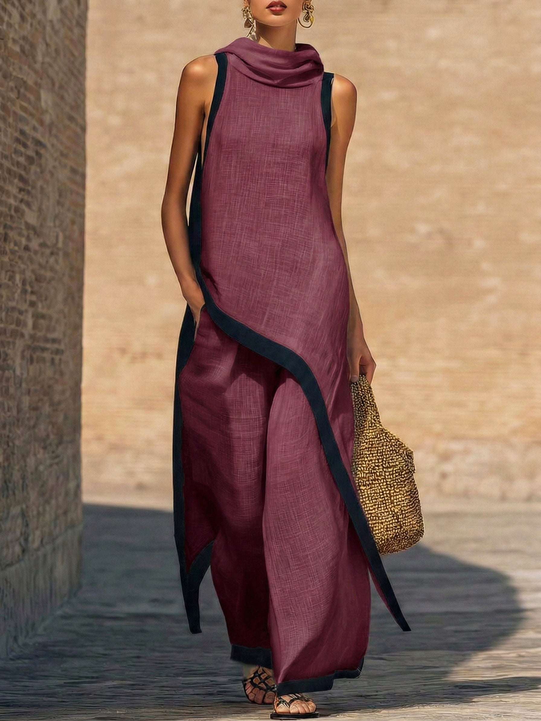 Conjunto de dos piezas de lino y algodón Laila de Vega Madrid, elegante con corte artístico, mostrando la prenda en color claro.