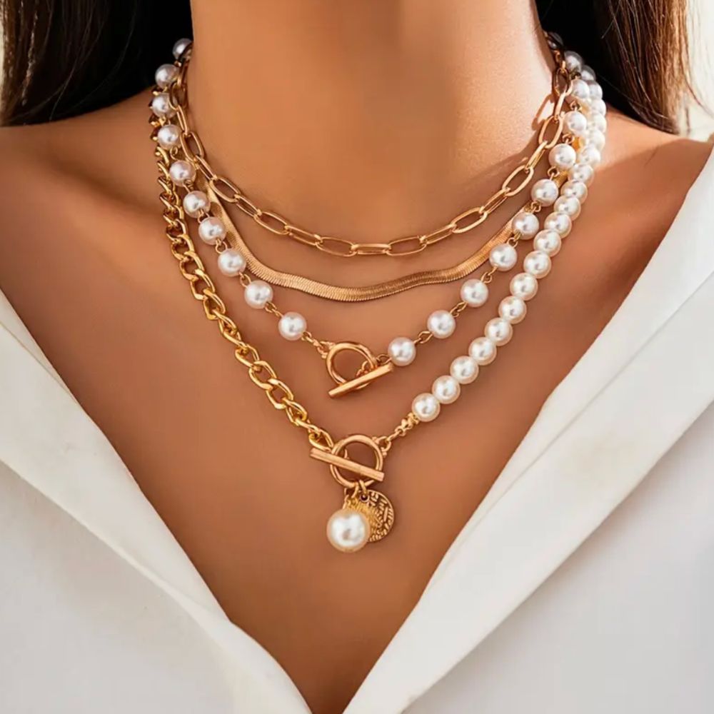 Set de Collares Vintage de Perlas y Cadena Serpiente