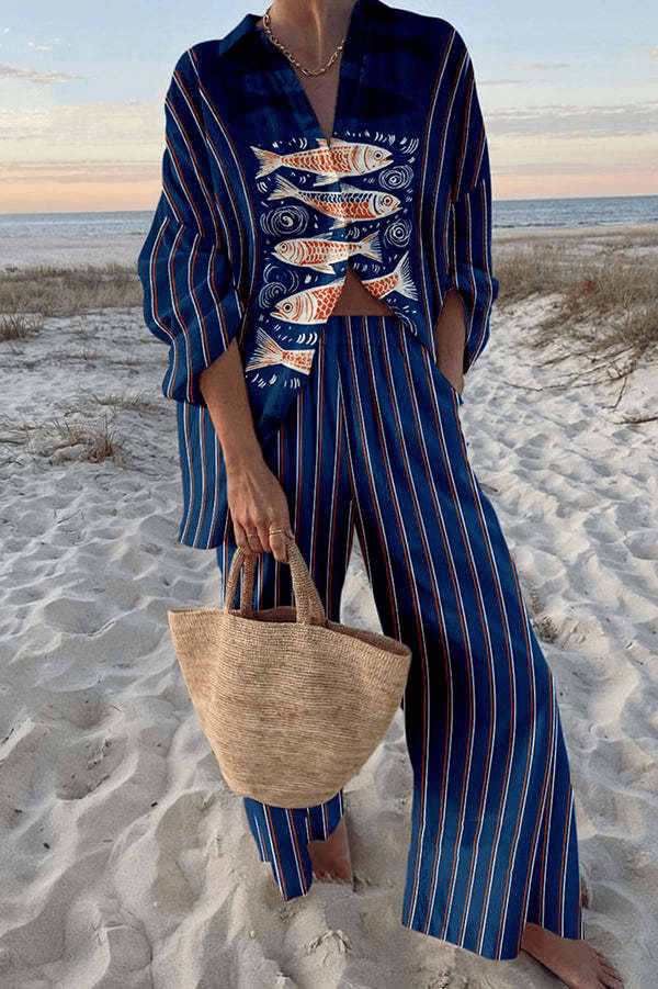 Úrsula | Conjunto de Dos Piezas con Camisa Estampada y Pantalón Fluido Relax - Vega Madrid