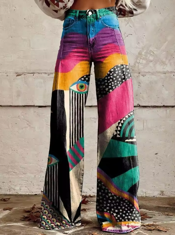 Pantalones campana boho chic Talia de Vega Madrid, estilo vintage con detalles elegantes y cómodos para un look bohemio.